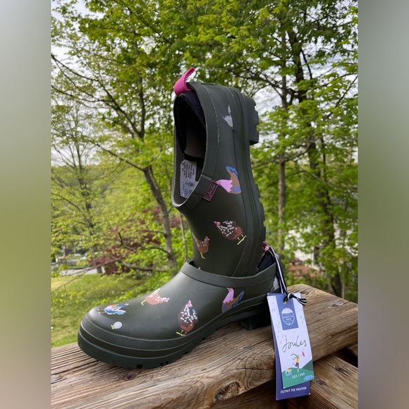 Joules Slip On Welly Clogs Pop On Khaki Chicken Print - Picture 4 of 4